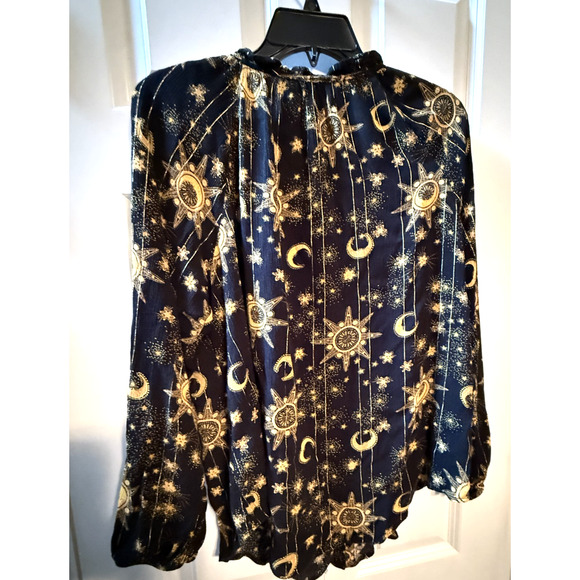 Torrid Celestial Moon Stars Crinkle Gauze Fabric With Lurex Peasant Style Blouse - Picture 1 of 8